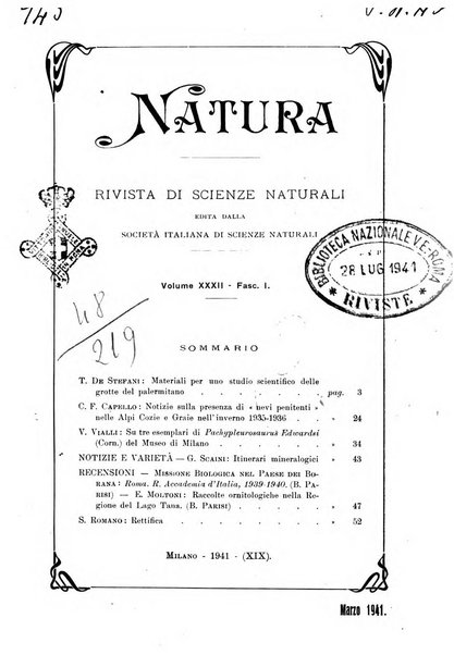 Natura rivista mensile di scienze naturali