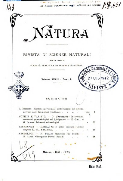 Natura rivista mensile di scienze naturali