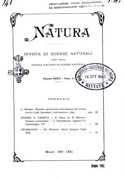 Natura rivista mensile di scienze naturali