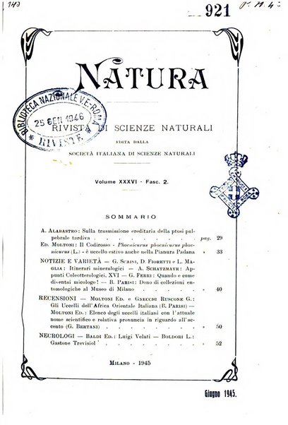 Natura rivista mensile di scienze naturali