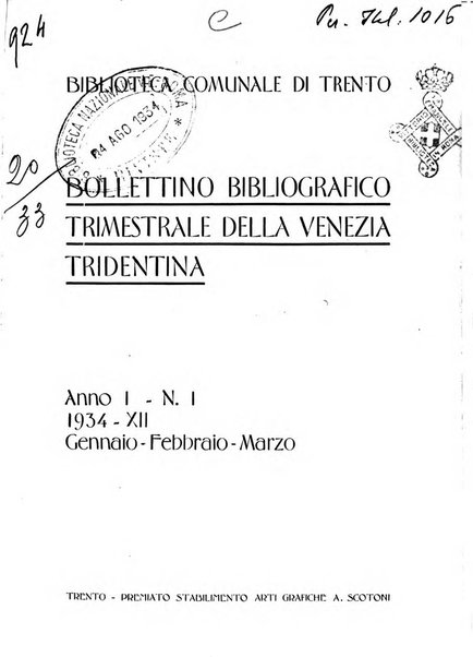 Bollettino bibliografico trimestrale della Venezia Tridentina