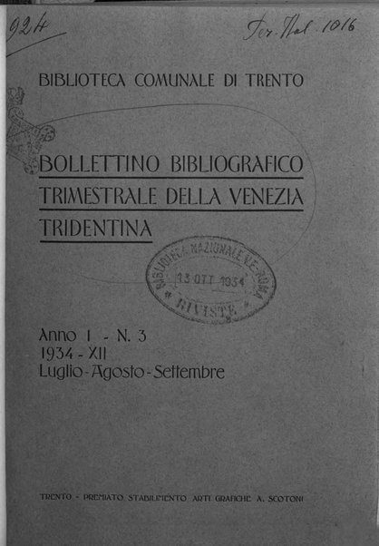 Bollettino bibliografico trimestrale della Venezia Tridentina