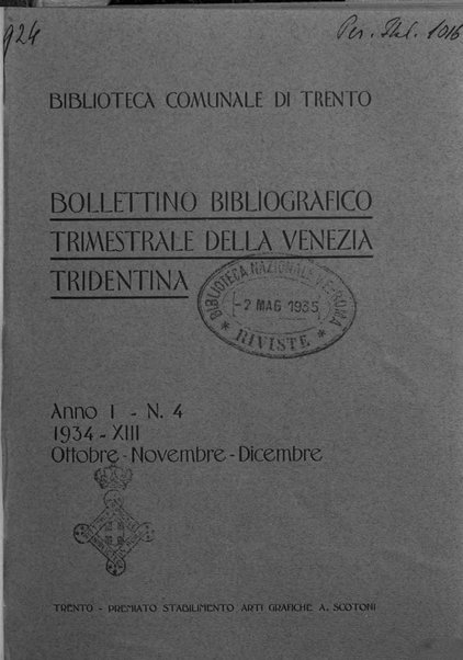 Bollettino bibliografico trimestrale della Venezia Tridentina