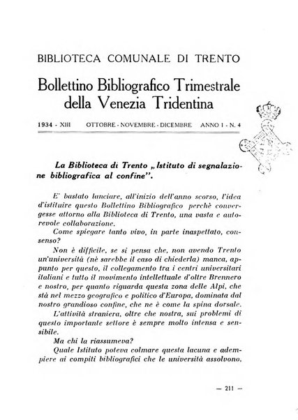 Bollettino bibliografico trimestrale della Venezia Tridentina