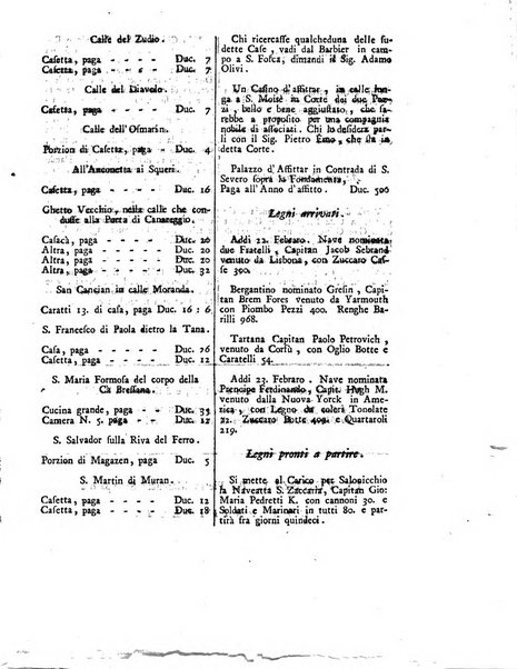 Gazzetta veneta che contiene tutto quello, ch'è da vendere, da comperare, da darsi a fitto, le cose ricercate, le perdute, le trovate, in Venezia, o fuori di Venezia, il prezzo delle merci, il valore de' cambj, ed altre notizie, parte dilettevoli, e parte utili al Pubblico