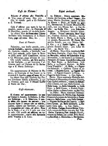 Gazzetta veneta che contiene tutto quello, ch'è da vendere, da comperare, da darsi a fitto, le cose ricercate, le perdute, le trovate, in Venezia, o fuori di Venezia, il prezzo delle merci, il valore de' cambj, ed altre notizie, parte dilettevoli, e parte utili al Pubblico