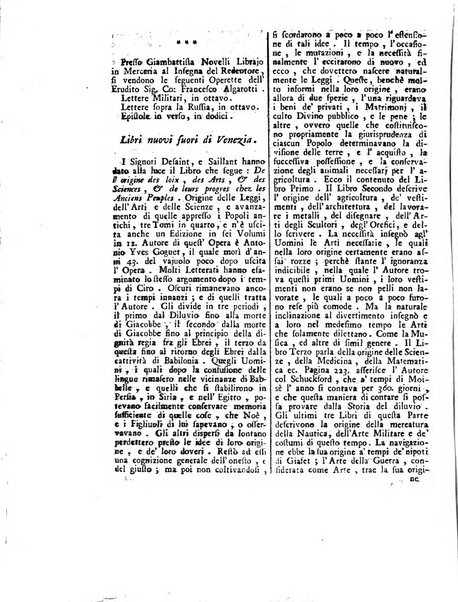 Gazzetta veneta che contiene tutto quello, ch'è da vendere, da comperare, da darsi a fitto, le cose ricercate, le perdute, le trovate, in Venezia, o fuori di Venezia, il prezzo delle merci, il valore de' cambj, ed altre notizie, parte dilettevoli, e parte utili al Pubblico