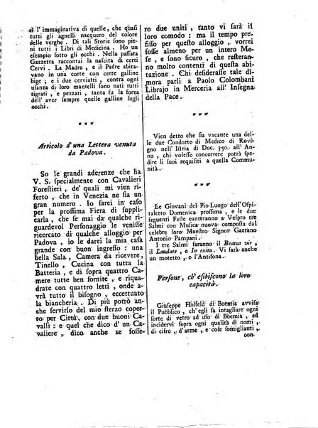 Gazzetta veneta che contiene tutto quello, ch'è da vendere, da comperare, da darsi a fitto, le cose ricercate, le perdute, le trovate, in Venezia, o fuori di Venezia, il prezzo delle merci, il valore de' cambj, ed altre notizie, parte dilettevoli, e parte utili al Pubblico