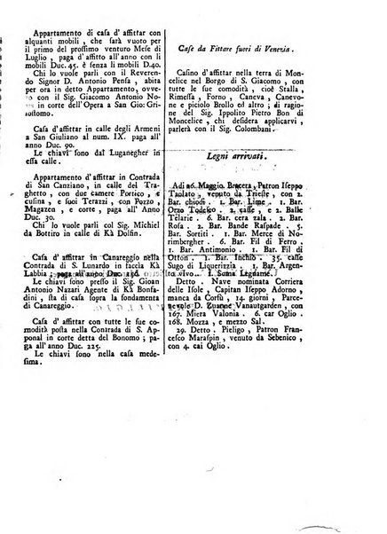 Gazzetta veneta che contiene tutto quello, ch'è da vendere, da comperare, da darsi a fitto, le cose ricercate, le perdute, le trovate, in Venezia, o fuori di Venezia, il prezzo delle merci, il valore de' cambj, ed altre notizie, parte dilettevoli, e parte utili al Pubblico