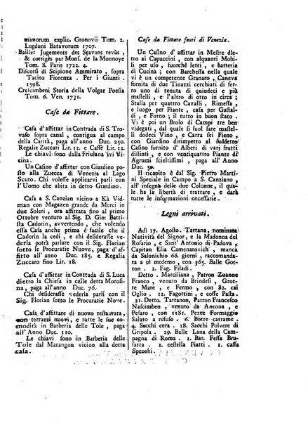 Gazzetta veneta che contiene tutto quello, ch'è da vendere, da comperare, da darsi a fitto, le cose ricercate, le perdute, le trovate, in Venezia, o fuori di Venezia, il prezzo delle merci, il valore de' cambj, ed altre notizie, parte dilettevoli, e parte utili al Pubblico