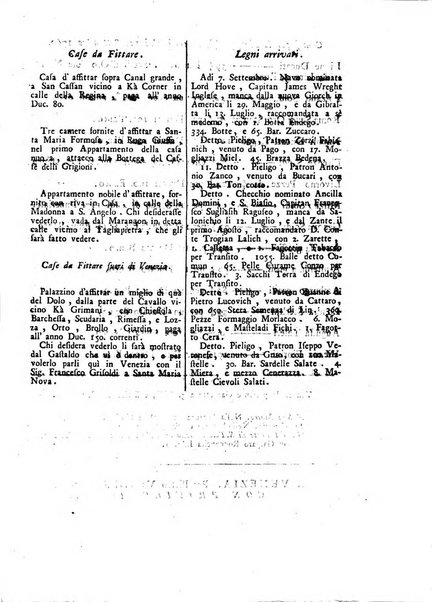 Gazzetta veneta che contiene tutto quello, ch'è da vendere, da comperare, da darsi a fitto, le cose ricercate, le perdute, le trovate, in Venezia, o fuori di Venezia, il prezzo delle merci, il valore de' cambj, ed altre notizie, parte dilettevoli, e parte utili al Pubblico