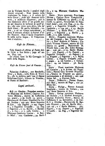 Gazzetta veneta che contiene tutto quello, ch'è da vendere, da comperare, da darsi a fitto, le cose ricercate, le perdute, le trovate, in Venezia, o fuori di Venezia, il prezzo delle merci, il valore de' cambj, ed altre notizie, parte dilettevoli, e parte utili al Pubblico