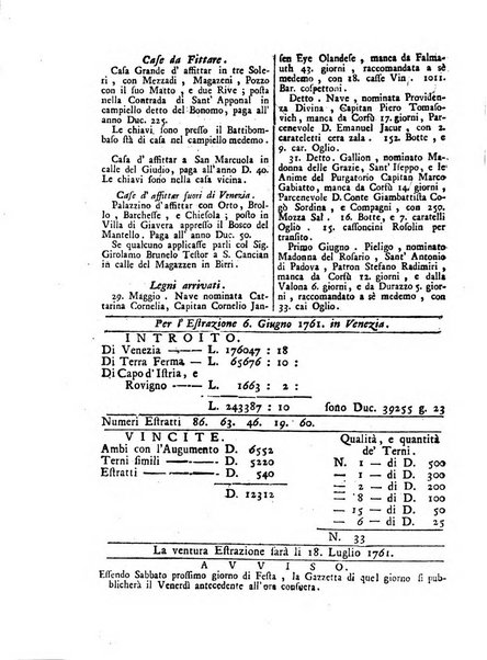 Gazzetta veneta che contiene tutto quello, ch'è da vendere, da comperare, da darsi a fitto, le cose ricercate, le perdute, le trovate, in Venezia, o fuori di Venezia, il prezzo delle merci, il valore de' cambj, ed altre notizie, parte dilettevoli, e parte utili al Pubblico