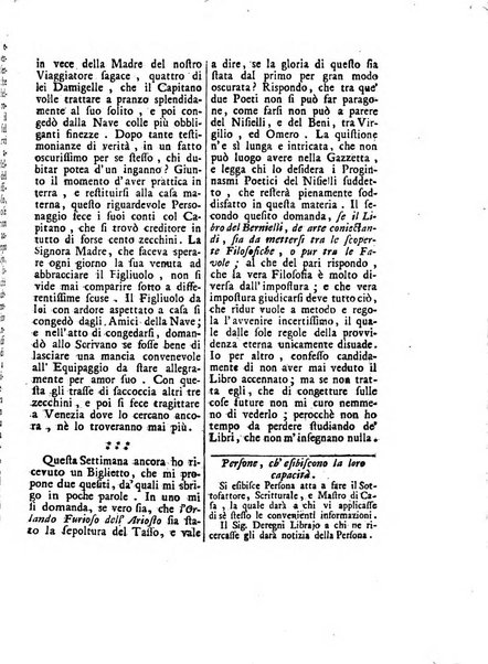 Gazzetta veneta che contiene tutto quello, ch'è da vendere, da comperare, da darsi a fitto, le cose ricercate, le perdute, le trovate, in Venezia, o fuori di Venezia, il prezzo delle merci, il valore de' cambj, ed altre notizie, parte dilettevoli, e parte utili al Pubblico