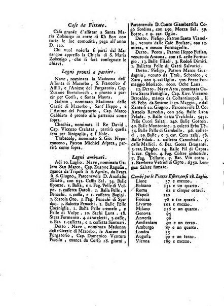 Gazzetta veneta che contiene tutto quello, ch'è da vendere, da comperare, da darsi a fitto, le cose ricercate, le perdute, le trovate, in Venezia, o fuori di Venezia, il prezzo delle merci, il valore de' cambj, ed altre notizie, parte dilettevoli, e parte utili al Pubblico