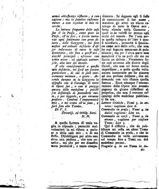 Gazzetta veneta che contiene tutto quello, ch'è da vendere, da comperare, da darsi a fitto, le cose ricercate, le perdute, le trovate, in Venezia, o fuori di Venezia, il prezzo delle merci, il valore de' cambj, ed altre notizie, parte dilettevoli, e parte utili al Pubblico