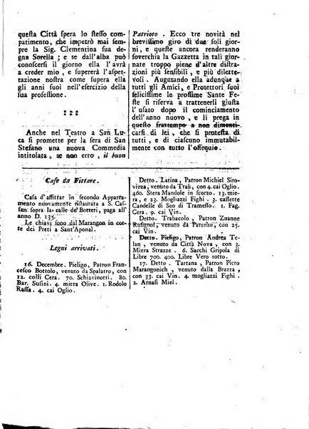 Gazzetta veneta che contiene tutto quello, ch'è da vendere, da comperare, da darsi a fitto, le cose ricercate, le perdute, le trovate, in Venezia, o fuori di Venezia, il prezzo delle merci, il valore de' cambj, ed altre notizie, parte dilettevoli, e parte utili al Pubblico