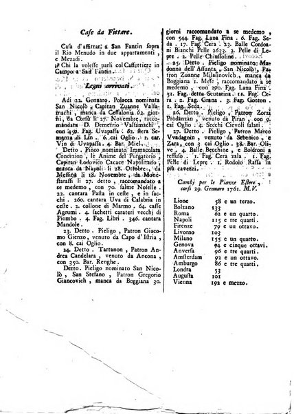 Gazzetta veneta che contiene tutto quello, ch'è da vendere, da comperare, da darsi a fitto, le cose ricercate, le perdute, le trovate, in Venezia, o fuori di Venezia, il prezzo delle merci, il valore de' cambj, ed altre notizie, parte dilettevoli, e parte utili al Pubblico