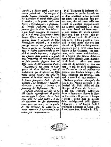 Gazzetta veneta che contiene tutto quello, ch'è da vendere, da comperare, da darsi a fitto, le cose ricercate, le perdute, le trovate, in Venezia, o fuori di Venezia, il prezzo delle merci, il valore de' cambj, ed altre notizie, parte dilettevoli, e parte utili al Pubblico