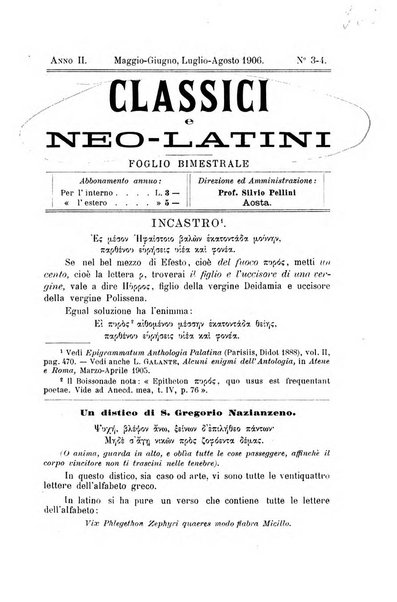 Classici e neolatini rivista filologica