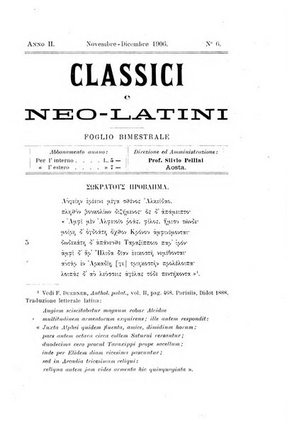 Classici e neolatini rivista filologica