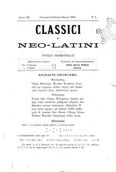 Classici e neolatini rivista filologica