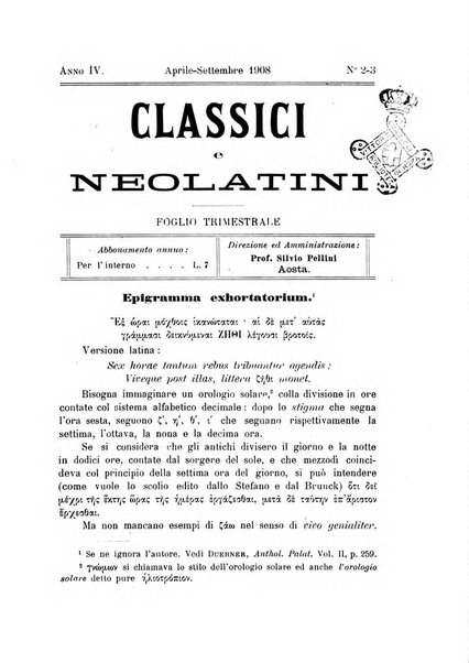 Classici e neolatini rivista filologica