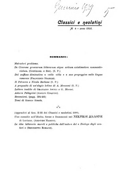 Classici e neolatini rivista filologica