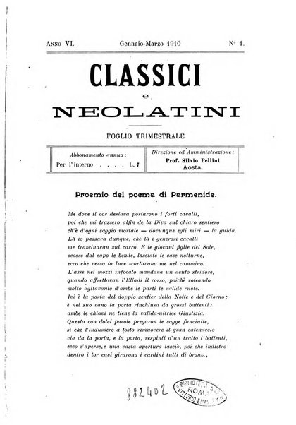 Classici e neolatini rivista filologica