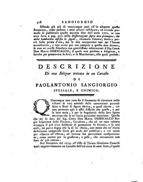 Opuscoli scelti sulle scienze e sulle arti. Tratti dagli Atti delle Accademie, e dalle altre collezioni filosofiche, e letterarie, dalle opere più recenti inglesi, tedesche, francesi, latine, e italiane, e da manoscritti originali, e inediti