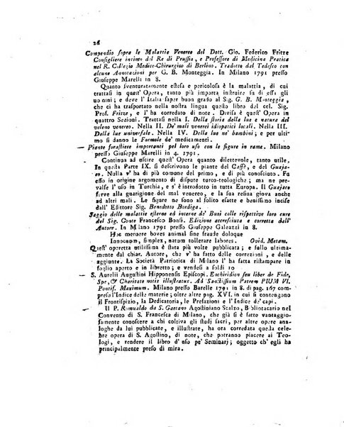 Opuscoli scelti sulle scienze e sulle arti. Tratti dagli Atti delle Accademie, e dalle altre collezioni filosofiche, e letterarie, dalle opere più recenti inglesi, tedesche, francesi, latine, e italiane, e da manoscritti originali, e inediti