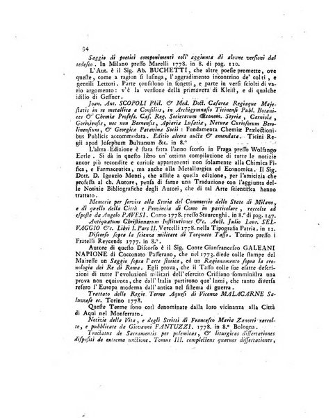 Opuscoli scelti sulle scienze e sulle arti. Tratti dagli Atti delle Accademie, e dalle altre collezioni filosofiche, e letterarie, dalle opere più recenti inglesi, tedesche, francesi, latine, e italiane, e da manoscritti originali, e inediti