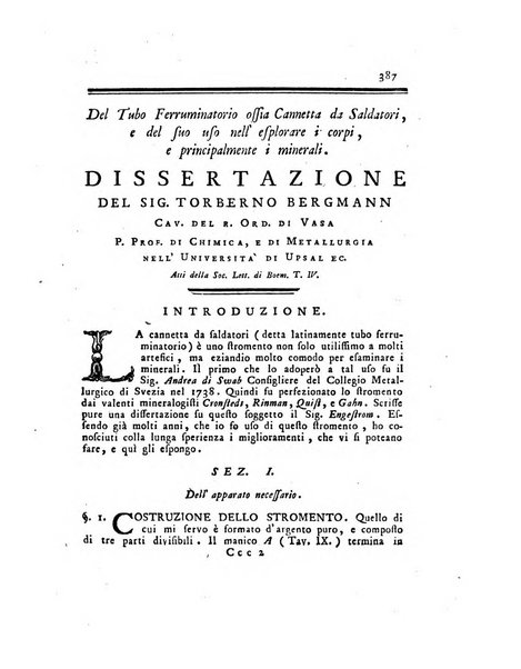 Opuscoli scelti sulle scienze e sulle arti. Tratti dagli Atti delle Accademie, e dalle altre collezioni filosofiche, e letterarie, dalle opere più recenti inglesi, tedesche, francesi, latine, e italiane, e da manoscritti originali, e inediti