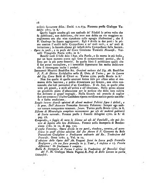 Opuscoli scelti sulle scienze e sulle arti. Tratti dagli Atti delle Accademie, e dalle altre collezioni filosofiche, e letterarie, dalle opere più recenti inglesi, tedesche, francesi, latine, e italiane, e da manoscritti originali, e inediti