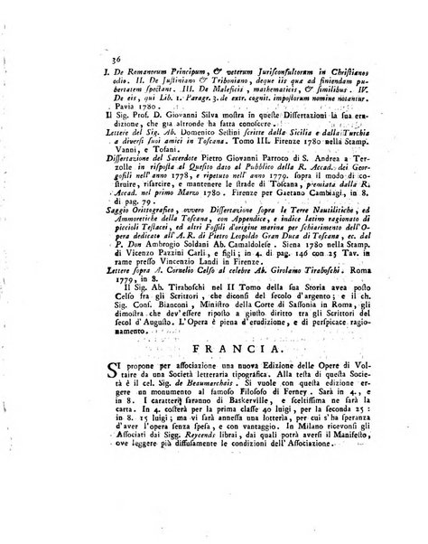 Opuscoli scelti sulle scienze e sulle arti. Tratti dagli Atti delle Accademie, e dalle altre collezioni filosofiche, e letterarie, dalle opere più recenti inglesi, tedesche, francesi, latine, e italiane, e da manoscritti originali, e inediti