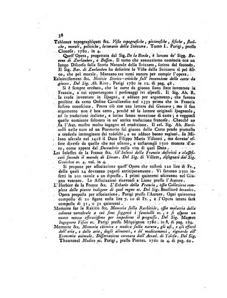 Opuscoli scelti sulle scienze e sulle arti. Tratti dagli Atti delle Accademie, e dalle altre collezioni filosofiche, e letterarie, dalle opere più recenti inglesi, tedesche, francesi, latine, e italiane, e da manoscritti originali, e inediti