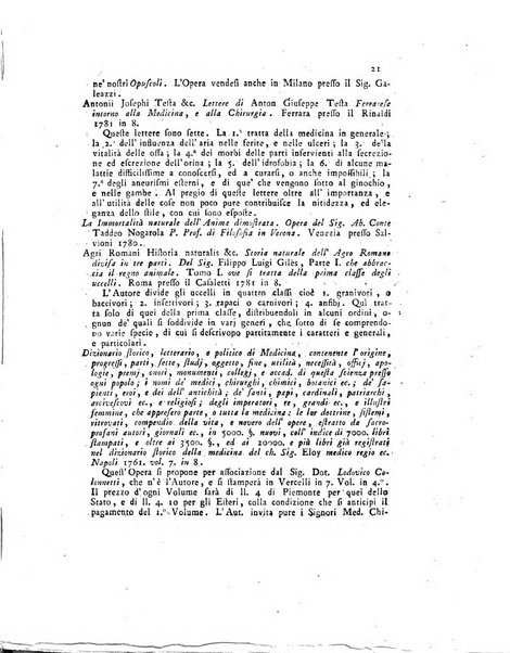 Opuscoli scelti sulle scienze e sulle arti. Tratti dagli Atti delle Accademie, e dalle altre collezioni filosofiche, e letterarie, dalle opere più recenti inglesi, tedesche, francesi, latine, e italiane, e da manoscritti originali, e inediti