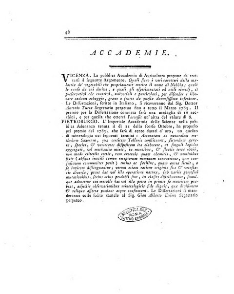 Opuscoli scelti sulle scienze e sulle arti. Tratti dagli Atti delle Accademie, e dalle altre collezioni filosofiche, e letterarie, dalle opere più recenti inglesi, tedesche, francesi, latine, e italiane, e da manoscritti originali, e inediti