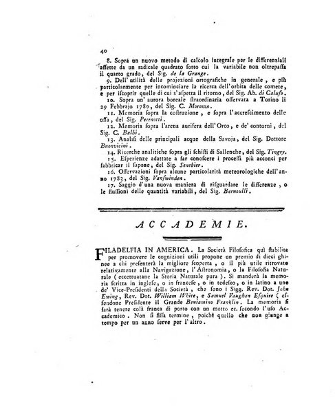 Opuscoli scelti sulle scienze e sulle arti. Tratti dagli Atti delle Accademie, e dalle altre collezioni filosofiche, e letterarie, dalle opere più recenti inglesi, tedesche, francesi, latine, e italiane, e da manoscritti originali, e inediti