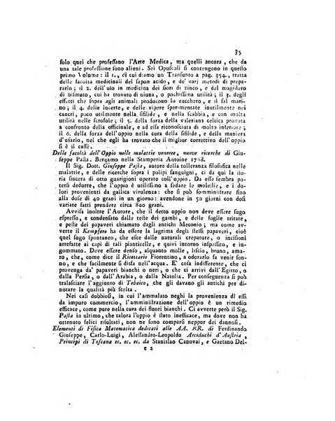 Opuscoli scelti sulle scienze e sulle arti. Tratti dagli Atti delle Accademie, e dalle altre collezioni filosofiche, e letterarie, dalle opere più recenti inglesi, tedesche, francesi, latine, e italiane, e da manoscritti originali, e inediti