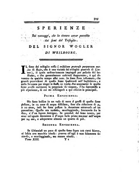 Opuscoli scelti sulle scienze e sulle arti. Tratti dagli Atti delle Accademie, e dalle altre collezioni filosofiche, e letterarie, dalle opere più recenti inglesi, tedesche, francesi, latine, e italiane, e da manoscritti originali, e inediti