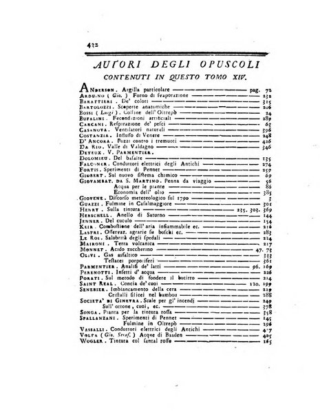 Opuscoli scelti sulle scienze e sulle arti. Tratti dagli Atti delle Accademie, e dalle altre collezioni filosofiche, e letterarie, dalle opere più recenti inglesi, tedesche, francesi, latine, e italiane, e da manoscritti originali, e inediti