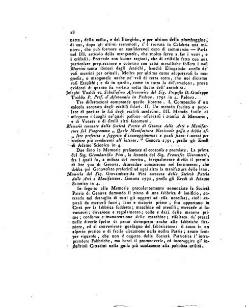 Opuscoli scelti sulle scienze e sulle arti. Tratti dagli Atti delle Accademie, e dalle altre collezioni filosofiche, e letterarie, dalle opere più recenti inglesi, tedesche, francesi, latine, e italiane, e da manoscritti originali, e inediti