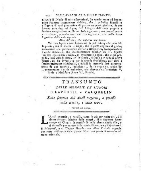 Opuscoli scelti sulle scienze e sulle arti. Tratti dagli Atti delle Accademie, e dalle altre collezioni filosofiche, e letterarie, dalle opere più recenti inglesi, tedesche, francesi, latine, e italiane, e da manoscritti originali, e inediti