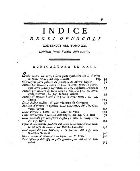 Opuscoli scelti sulle scienze e sulle arti. Tratti dagli Atti delle Accademie, e dalle altre collezioni filosofiche, e letterarie, dalle opere più recenti inglesi, tedesche, francesi, latine, e italiane, e da manoscritti originali, e inediti