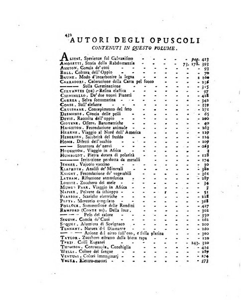 Opuscoli scelti sulle scienze e sulle arti. Tratti dagli Atti delle Accademie, e dalle altre collezioni filosofiche, e letterarie, dalle opere più recenti inglesi, tedesche, francesi, latine, e italiane, e da manoscritti originali, e inediti