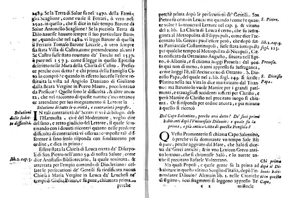 Antichità di Leuca città già posta nel capo salentino. De' luoghi, delle terre, e d'altre città del medesimo promontorio, e del venerabile tempio di Santa Maria di Leuca, detto volgarmente de finibus terrae, delle preeminenze di cosi riuerito pellegrinaggio, e delle sacre indulgenze, che vi si godono. Opera del m.r.p. Luigi Tasselli di Casarano ...