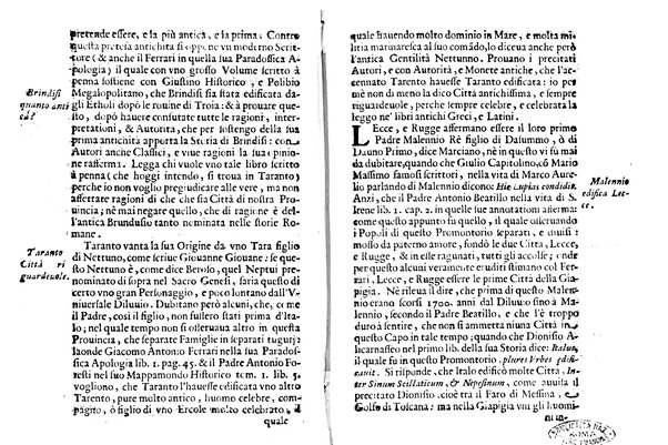 Antichità di Leuca città già posta nel capo salentino. De' luoghi, delle terre, e d'altre città del medesimo promontorio, e del venerabile tempio di Santa Maria di Leuca, detto volgarmente de finibus terrae, delle preeminenze di cosi riuerito pellegrinaggio, e delle sacre indulgenze, che vi si godono. Opera del m.r.p. Luigi Tasselli di Casarano ...