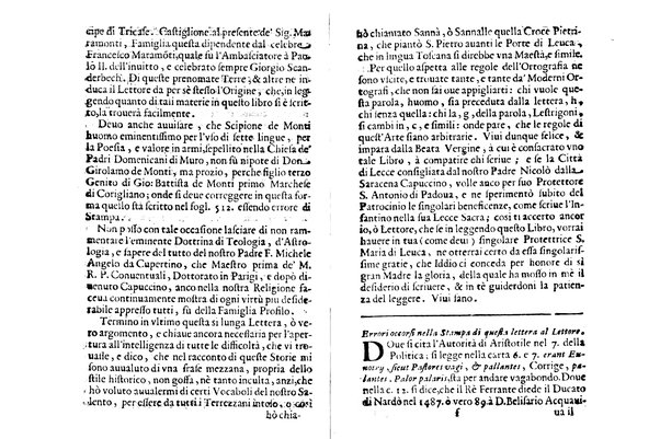 Antichità di Leuca città già posta nel capo salentino. De' luoghi, delle terre, e d'altre città del medesimo promontorio, e del venerabile tempio di Santa Maria di Leuca, detto volgarmente de finibus terrae, delle preeminenze di cosi riuerito pellegrinaggio, e delle sacre indulgenze, che vi si godono. Opera del m.r.p. Luigi Tasselli di Casarano ...