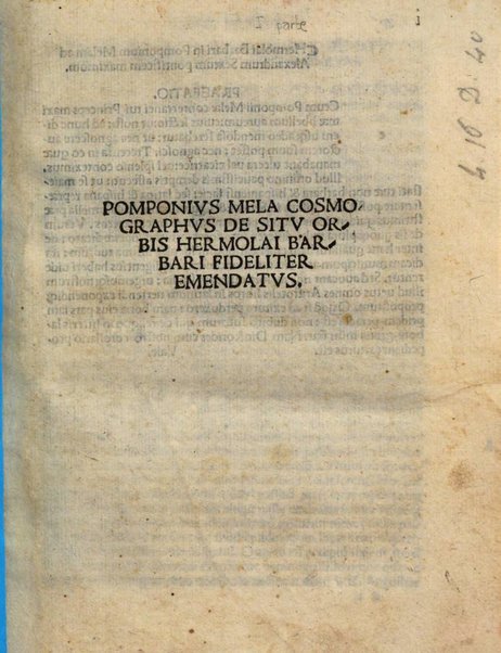 Pomponius Mela Cosmographus de situ orbis Hermolai Barbari fideliter emendatus